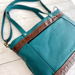 Load image into Gallery viewer, Archive Mini in Teal Leather, Brown Croc Embossed
