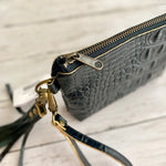Load image into Gallery viewer, Wristlet in Black Crocodile Embossed Leather, Gold Edge
