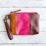 Load image into Gallery viewer, Wristlet in Hand Painted Stripes in Hot Pink, Chestnut, Light Bourbon, RTS
