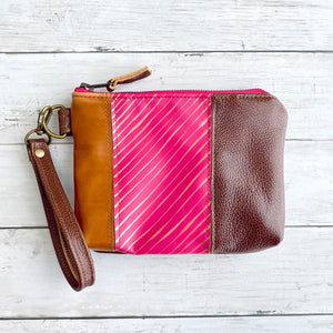 Wristlet in Hand Painted Stripes in Hot Pink, Chestnut, Light Bourbon, RTS